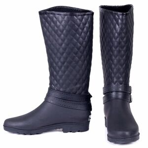 Women Tall Matte Rain Boots, RB-1904, Quilted Black